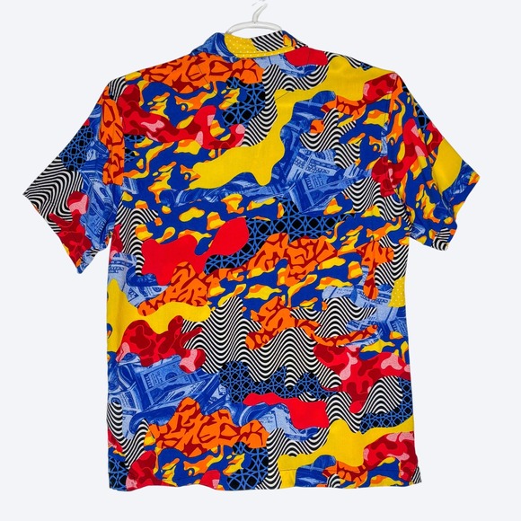 Reason‎ Crazy Wavy Short Sleeve Woven Top Mens XL Multi Dollar Abstract Print - Picture 3 of 8